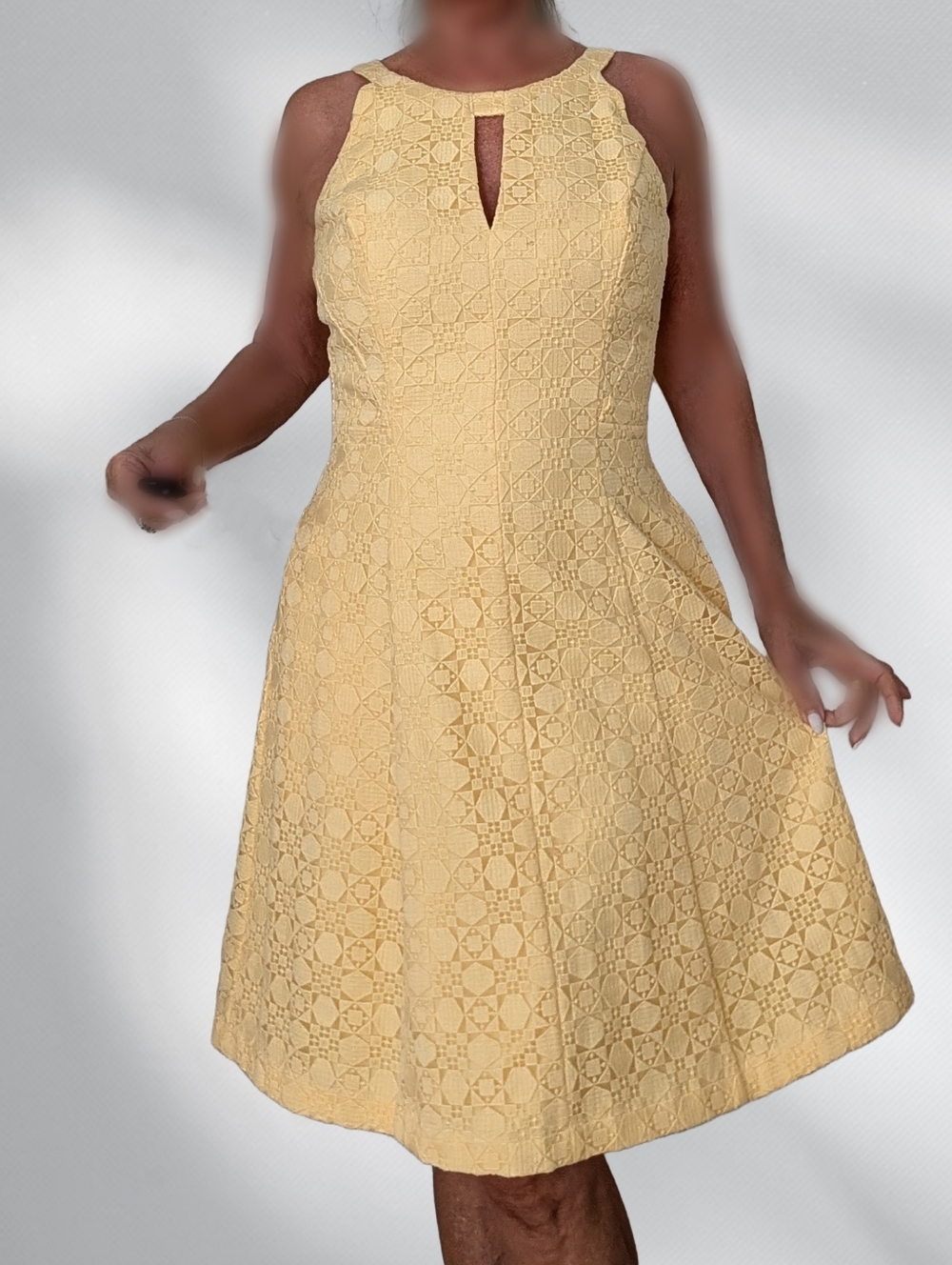 White House Black Market Pale Yellow Lace Midi Dress